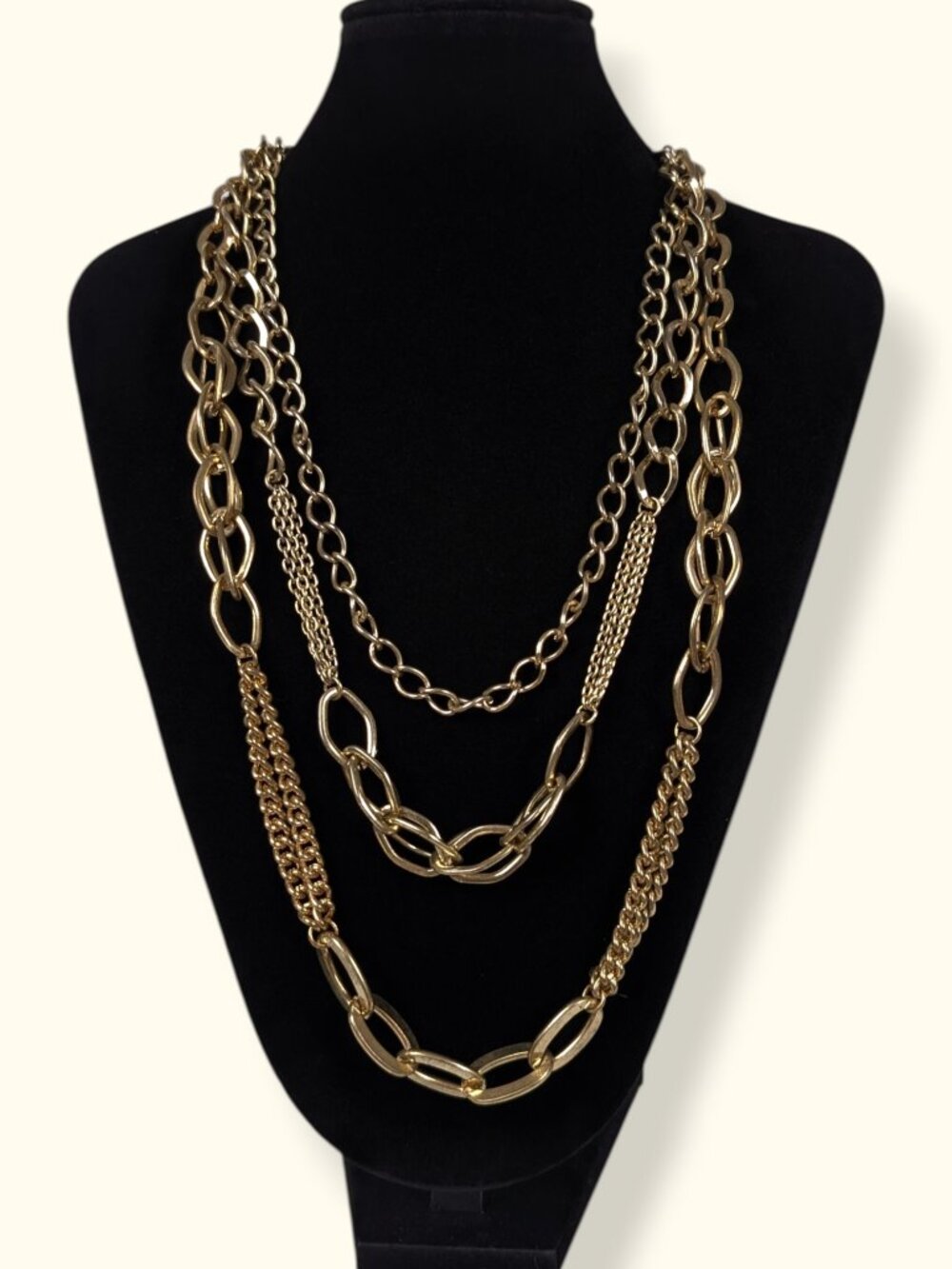 3-Strand Gold Tone Multi Chain Necklace